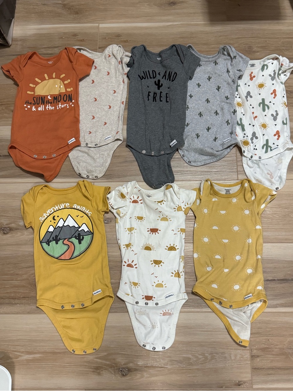 Gerber Onesies Boho Desert Sun & Cactus Bodysuit Bundle 8pc 12M